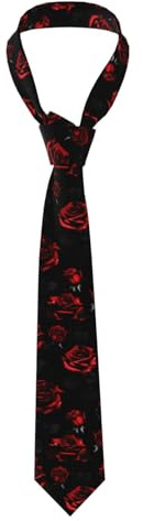 KLJnmbb Herren-Krawatte mit rotem und schwarzem Rosen-Druck, klassische Krawatte für Herren, für Hochzeiten, Business, besondere Anlässe