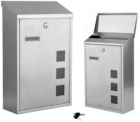 Crystals Wall Mounted Post Box with Lock and Rotating Lid, Letterbox with Nameplate and Viewing Window, Weatherproof, 2 Keys, 25cm x 40cm x 10cm, Silver