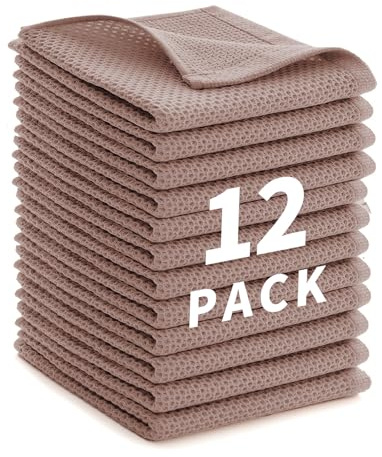 LikGuest Geschirrtücher 12er Set 30 x 30 cm,Weiche Geschirrhandtücher Küchenhandtücher Saugfähig Küchentücher Saugfähig Küchentücher Spüllappen Putzlappen, Kaffeebraun