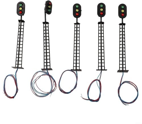 5er Set Modellbahn Signal Lampen Spur H0 Maßstab 1:87 Mit LED Beleuchtung 3V/12V Eisenbahnsignale Für Modelleisenbahn Layout Und Gartendekoration(Three Lights)