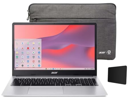 acer Chromebook 315 15.6 inch FHD IPS Display Laptop, Intel Celeron N4500, 4GB RAM, 64GB eMMC, Pure Silver, Chrome OS, Protective Sleeve Included