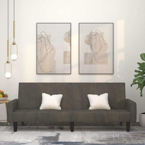 GeenYuu Schlafsofa 2-Sitzer Dunkelgrau Samt, Verwandlungssofa mit Holzrahmen, Schlafcouch für Wohnzimmer, Gästezimmer, kleine Räume, 220x84,5x69 cm