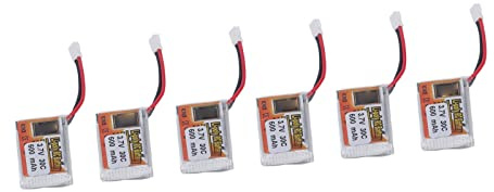 Fauitay Batteria Li Poly da 6 Pezzi, Pacco Batteria Lipo 1S 3,7 V 600 MAh 30C con Spina Bianca XH2.54, per Auto RC