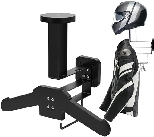 MEKOTRIN Support Casque Moto, Porte Casque Moto Mural en Bois et Fer | Crochet Multifonctionnel Organisateur Mural Rangement pour Équipements de Cyclisme, Football, Rugby et Autres Sports, Noir