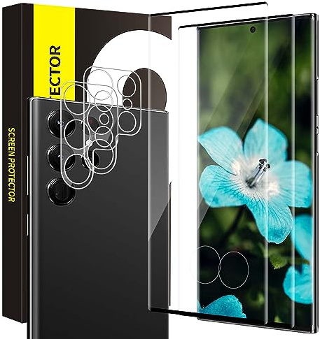 Cable Leader Verre trempé pour Samsung Galaxy S23 Ultra 5G Vitre Protection, Dureté 9H Anti Rayures, Couverture 3D, Sensibilité Bubble Free, 0,33mm HD S23 Ultra Protection écran+Film D'objectif(2+2)