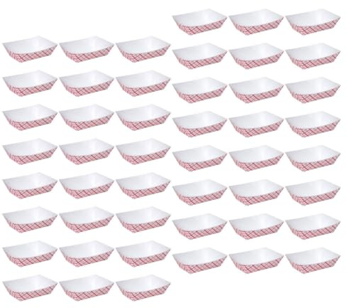 DECORNIJIA Lot de 50 Barquettes Alimentaires Jetables 1/2lb Rouges à Motifs en Filet, Plateaux Repas Multifonctions pour Snacks et Desserts, Accessoire pour Fêtes et Usage Quotidien