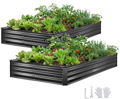 VEVOR Fioriera Rialzata in Metallo da 2 Pezzi Zincata 2400x1200x300 mm, Aiuola Rialzata per Giardinaggio Rettangolare in Metallo da Esterno Fioriera Rialzata Coltivazione Fiori Verdure Piante Orto