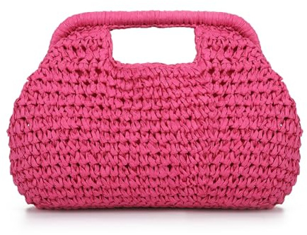 EVEOUT Straw Clutch for Women Summer Boho Faux Raffia Beach Purse Bag Holiday Woven Handbag with Chain for Wedding Party & Daily Use