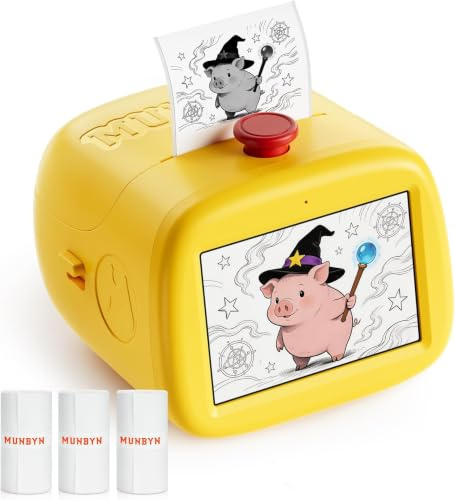 MUNBYN SP01 Smarter KI-Aufkleberdrucker mit Sprachdruck, Thermodrucker | Ohne ABO, 2,4-GHz- und 5-GHz-WLAN, tintenfrei und BPA-frei, 3,5-Zoll-Bildschirm, Druckgeschwindigkeit von 50 mm/s