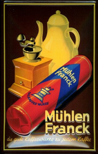 Buddel-Bini Versand Blechschild Mühlen Franck Kaffeemühle Kaffeewürze Schild Nostalgieschild