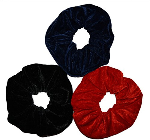 Aadya® Set of 3 Extra Large (Jumbo Size : 16CM - 18CM) Velvet Hair Scrunchies Elastic Scrunchy Hair Bobbles Scrunchy (Navy Blue + RED + Black)