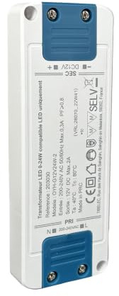 Transformateur de courant électronique pour luminaire, puissance 0 à 24W, tension entrée 240V sortie 12V, garantie 5 ans - Tibelec