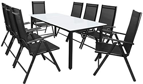 Casaria® Gartenmöbel Set 8 Stühle mit Tisch 190x90cm Aluminium Sicherheitsglas Wetterfest Klappbar Modern Terrasse Balkon Möbel Sitzgruppe Garnitur Bern