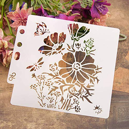 ECMQS Flower DIY Painting Stencils Schablonen, Waschbar Reusable Hohl Schablone Für Das Malen Von Holzveranda-Schildern, Verwendung An Der Wand, Stoff Und Platten Usw