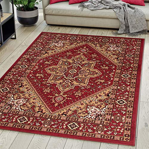 Carpeto Rugs Teppich Orientalisch Rot Klassisch Muster Kurzflor Öko-Tex Wohnzimmer 200 x 300 cm
