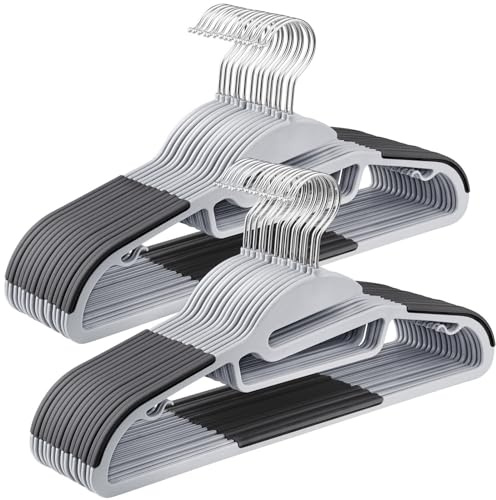SONGMICS 30 Pack Coat Hangers, Heavy-Duty Plastic Suit Hangers, S-Shaped Opening, Space-Saving, 360º Swivel Hook, 16.3 Inches Wide, Light Gray and Dark Gray UCRP041G05