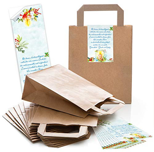 Logbuch-Verlag 5 kleine weihnachtliche Papierbeutel mit Weihnachtskarte Aufkleber für Kunden Mitarbeiter Firmen blau braun rot