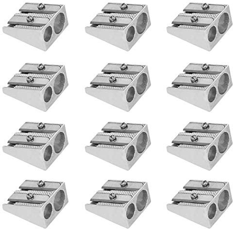 12 Stück Metall Bleistiftspitzer mit 2 Löchern, SourceTon Manuelle Zwillingsmetall Dual Schärfklinge Doppellöcher Rechteckiger Bleistiftspitzer