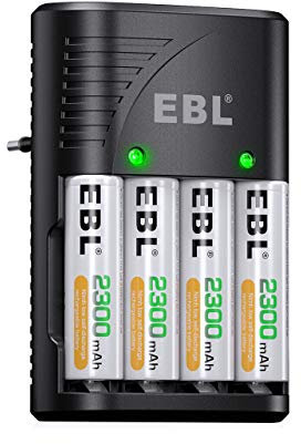 EBL 6802 Caricabatterie Universale, Carica Rapida per AA & AAA & 9V Batterie Ricaricabili, Caricatore Intelligente con LED Indicatore+4 pcs AA 2300mAh Pile Ricaricabili