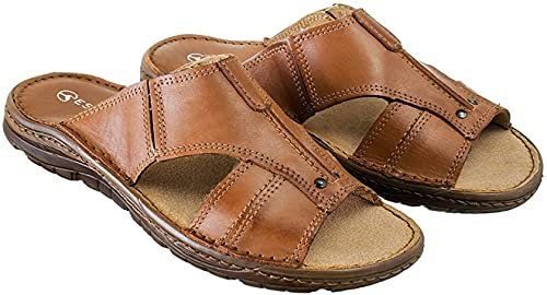 ESTRO Sandales Homme Cuir Mules - Sandales Homme Été Cuir Mules Hommes avec Semelle Antidérapante s1 (45 EU, Marron)