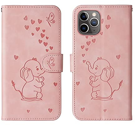 Bartern Flip Case for iPhone 11 Pro,Cute Elephant PU Leather Folio Flip Wallet Phone Case Cover with Card Holder Magnetic Closure and Stand Feature for iPhone 11 Pro,Pink