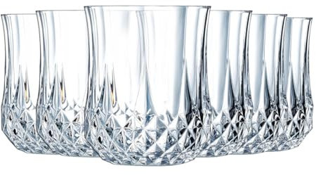 Cristal d'Arques Paris - Collection Longchamp - 6 Verres Hauts 23cl en Kwarx - Brillance, Transparence et Haute Résistance - Moulures Iconiques - Fabriqués en France