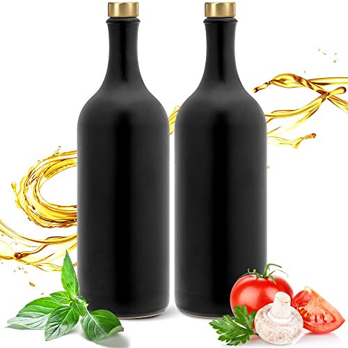 Ludwig- Feuerfest Feinschmecker Essig & Öl – Flaschen mit Ausgießer, Handgefertigtes Geschenkeset Made in Germany. Einzigartig, zeitlos und chic. Ausgießer in Deluxe- Gold (2x 750ml schwarz)