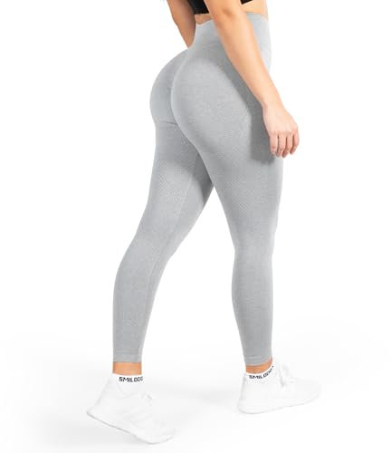 SMILODOX Leggings Damen Amaze Pro mit Scrunch, Butt Lift Sporthose High Waist V-Shape Trainingshose Seamless Blickdicht Yogahose Für Sport Fitness Alltag, Größe:L, Color:Grau Melange
