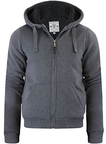 BRAVE SOUL Men's Winter Hooded Work Jacket with Sherpa Fleece Lining and Borg Hood, 2023 Dark Grey, XXL