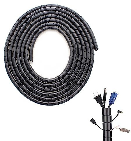 SJBAUTYO 12m Spirale Avvolgicavo, Nascondi Cavi Scrivania, PE Tubo Raccoglicavi Spiralato Universale Diametro 8mm per TV/Computer/Audio, Protezione Cavi (Nero)
