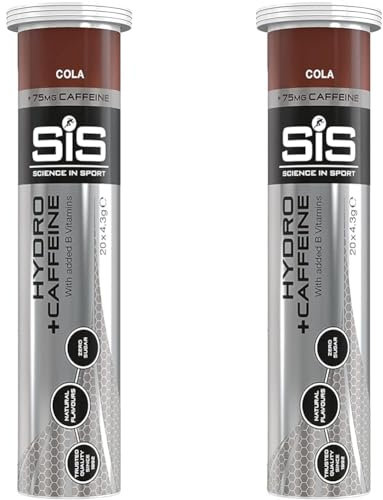 Science In Sport Hydro Hydration Tablets +Caffeine, Gluten-Free, Zero Sugar, Cola Flavour Plus Electrolytes & 75 mg Caffeine, 40 Effervescent Tablets (20 x 2 Bottles)