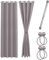 Cozyor Praktisches Set ohne Bohren: 2X Vorhang + 1x Klemmstange Silber 111-200 cm + 2X Raffhalter mit Magnet Blickdicht & verdunkelnd, als Raumteiler, Fenster & Tür Hellgrau Thermovorhang 200x135cm