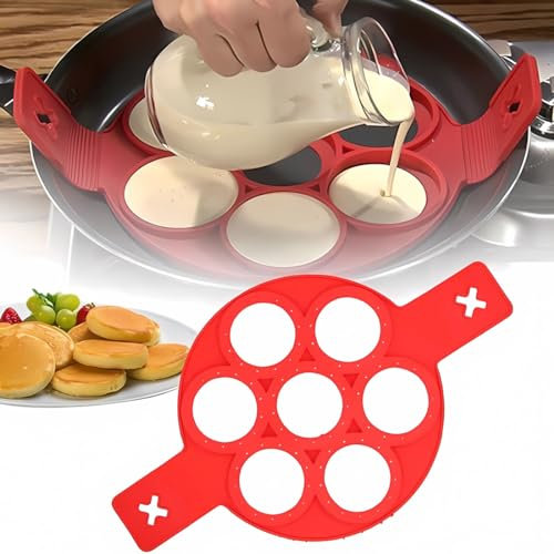 Moule à Pancakes en Silicone Rond Antiadhésif - Idéal pour Crêpes, Braconniers et Pâtisseries - Forme Coeur Parfaite pour Muffins et Oeufs - Facile à Utiliser et à Nettoyer