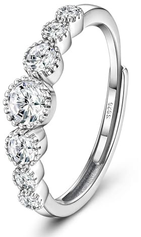 JeweBella Ringe Frauen Silber 925 Verstellbare Ring Damen Silber Zirkonia Ring Verlobungsring Eheringe Trauringe Fingerring Promise Ring Silber 925 Damen Schmuck Geschenke Silber