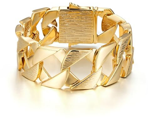 27mm Gold Premium Cuban Curb Chaps Bracelet, 9-Inch, 120g, Gold Plated - Bling King London
