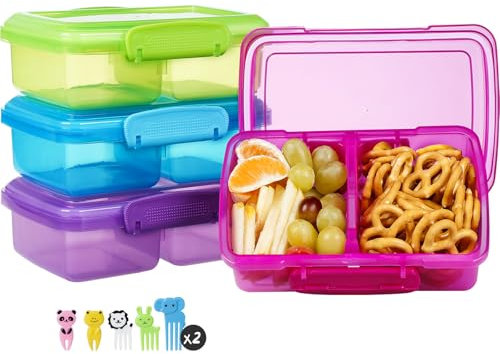 Greentainer Brotdose Kinder mit Fächern, Kleine Snackboxen mit 10 pcs Gabel für Mädchen & Jungen|Kindergarten Jausenbox |4er Vesperbox,Snackbox,Brotzeitbox für Schule/Arbeit/Picknick/Reisen