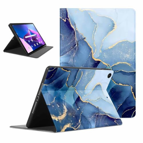 Kueqeay Custodia per Lenovo Tab M10 Gen 3 10.1, Aesthetic Marmo Motivo Disegno Flip Cover in pelle PU con Supporto Funzione Soft TPU Antiurto Tablet Case in Silicone, Blu