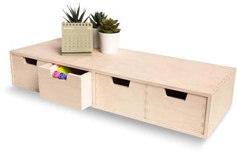 Creative Deco Schubladenbox Schubladenelement | 4 Schubladen | 56 x 20,5 x 10 cm (+/- 1 cm) | Mini-Kommode für Kleinigkeiten aus Birkensperrholz | Ordnungssystem für Lagerung, Decoupage & Dekoration