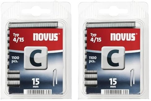 Novus Schmalrückenklammern 15 mm, 1100 Klammern vom Typ C4/15, Heftmittel für Profilhölzer, Paneele und Holzfaserplatten (Packung mit 2)