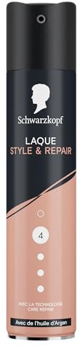 SCHWARZKOPF, Laque Style & Repair, Avec technologie Care Repair, formule à l'huile d'Argan et Provitamine B5, Végane, sans silicone, Coiffage et soin combinés, Fixation Forte,Tenue longue durée, 250ml