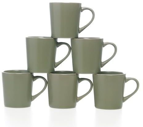 HOMD Coffee Cup Set 6-12oz Large Handle Ceramic Cup for Coffee, Soup, Tea, Milk, Latte, hot Cocoa, Ladies, Men-New Porcelain Mug Set (Fresh Green)