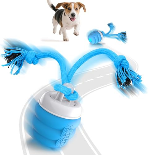 FLERDMAU Interaktives Hundespielzeug – Interaktiver Spielball für Hunde, Moving Dog Ball für Hunde, Hundeball Elektrisch Intelligentes Hundespielzeug Ball mit Schnur Hund (Blau)