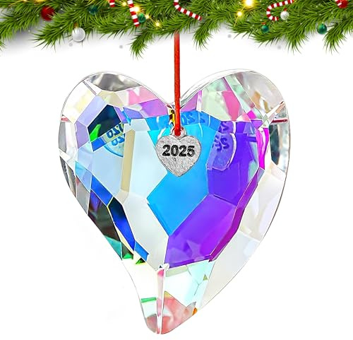 H&D HYALINE & DORA Weihnachtsherz-Sonnenfänger, Herz-Kristall-Sonnenfänger, 2025 Weihnachtsglasprisma, hängendes Ornament für Weihnachten, Winterparty, Zuhause, Hochzeitsdekoration (AB)
