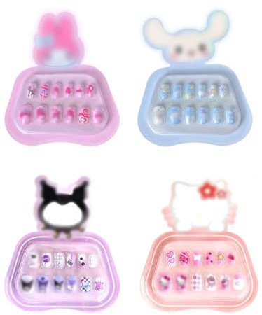 WINXMIN Kit de 48 pegatinas para uñas infantiles,4 estilos de pegatinas de dibujos animados,Cortas y fáciles de aplicar,Regalo para niñas de 8 a 12 años