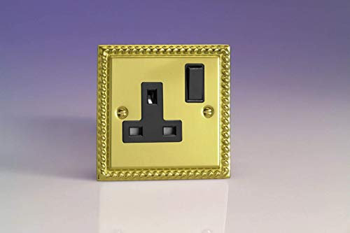 Varilight - 1 Gang 13 Amp Single Switched Socket Georgian Brass - XG4B