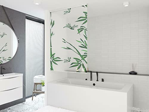 HALB-KASSETTEN DUSCHROLLO 100 cm BREIT BAMBUS WEISS GRÜN DUSCHVORHANG 100x190 cm! SHOWER ROLLO CURTAIN