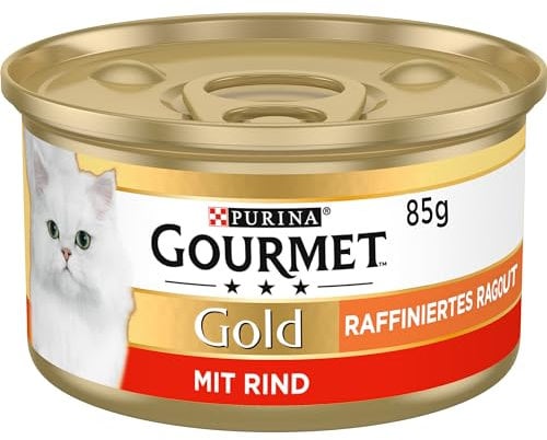 Gourmet Gold Raffiniertes Ragout Katzenfutter nass, mit Rind, 12er Pack (12 x 85g)