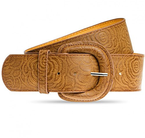 Caspar GU295 breiter Damen Taillengürtel mit großer Schnalle, Farbe:camel, Gürtelgröße:95 [für Körperumfang 94-102 cm]