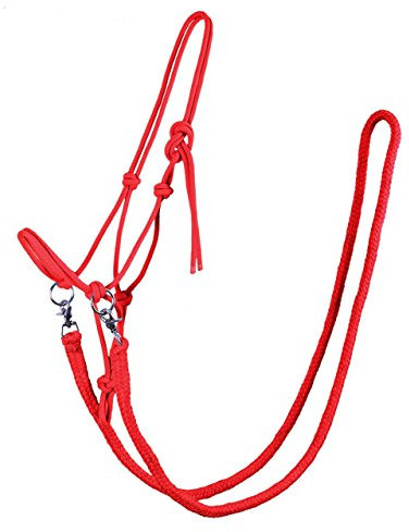 QHP Knotenhalfter mit Zügel Halfter Reithalfter Arbeitshalfter 7 Farben und 4 Größen (Pony, rot)
