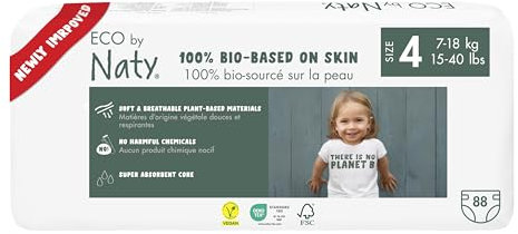 Eco by Naty Baby Öko Windeln - umweltfreundliche Premium-Bio Windeln aus pflanzenbasierten Materialien, ideal für empfindliche Babyhaut (Größe 4 - 88 Stück)